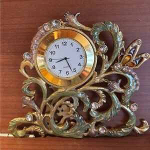 Vintage Brass Tone Decor Pair: Ornate Butterfly Clock & Heron Nest Wall Hanging